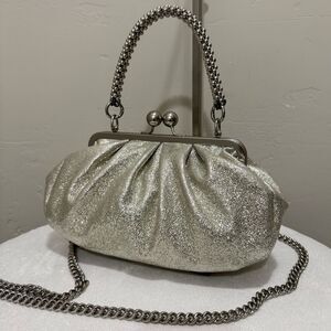 Silver Glitter Sheepskin Handmade Kisslock Slouchy Clutch/Wristlet/Crossbody